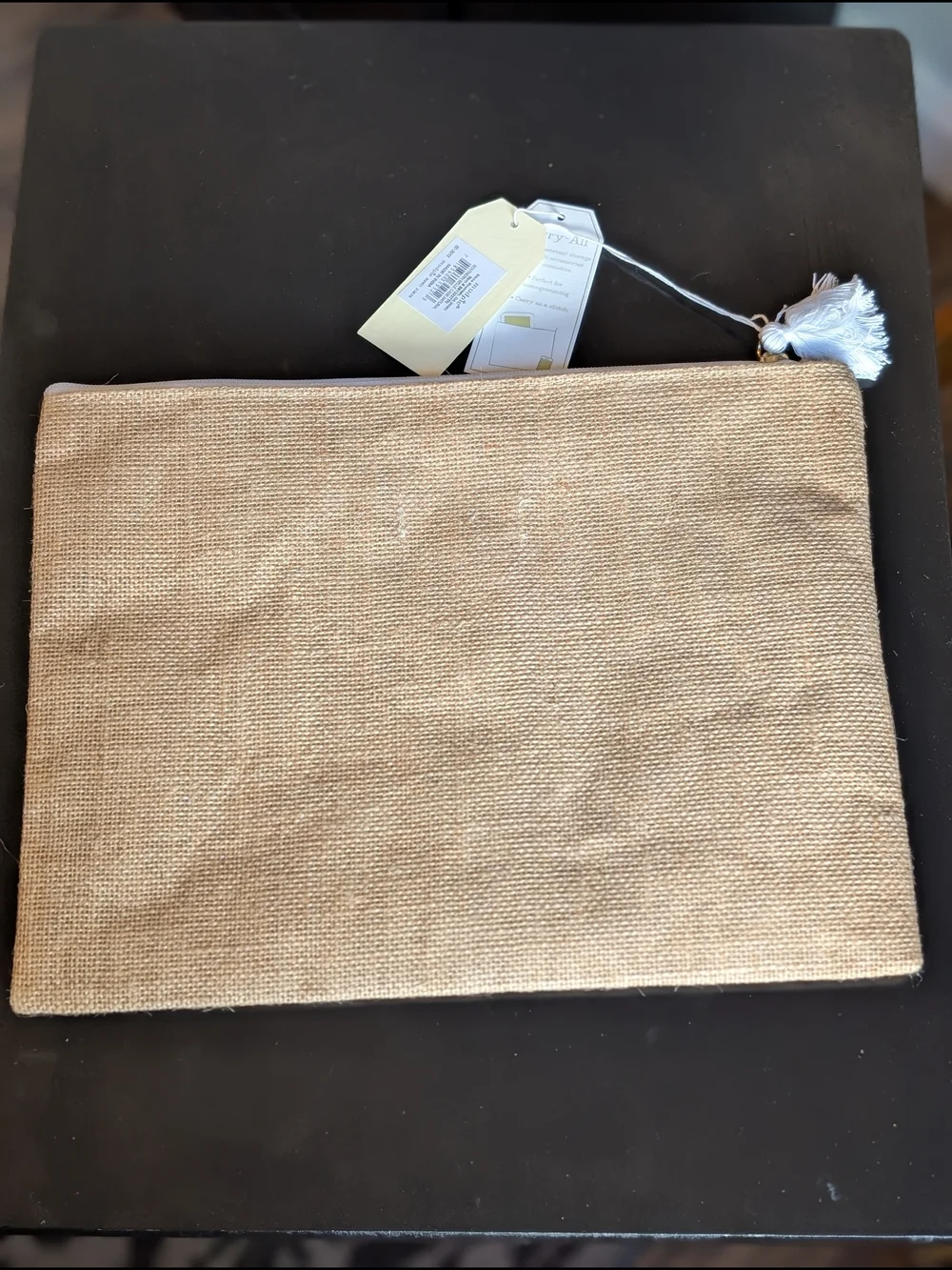 Mud Pie Natural Burlap Cosmetic Pouch with White Script